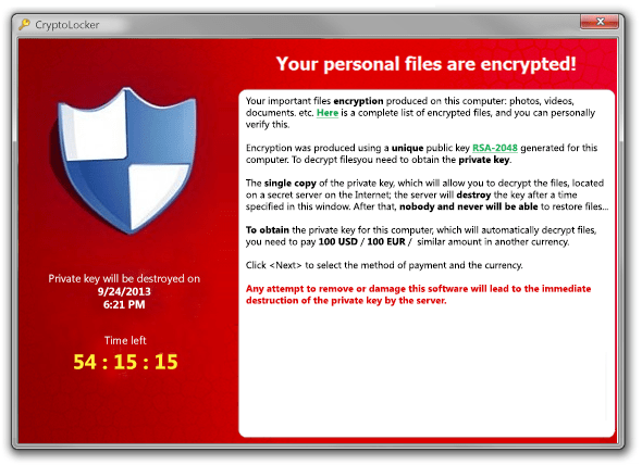 Cryptolocker Virus Alert